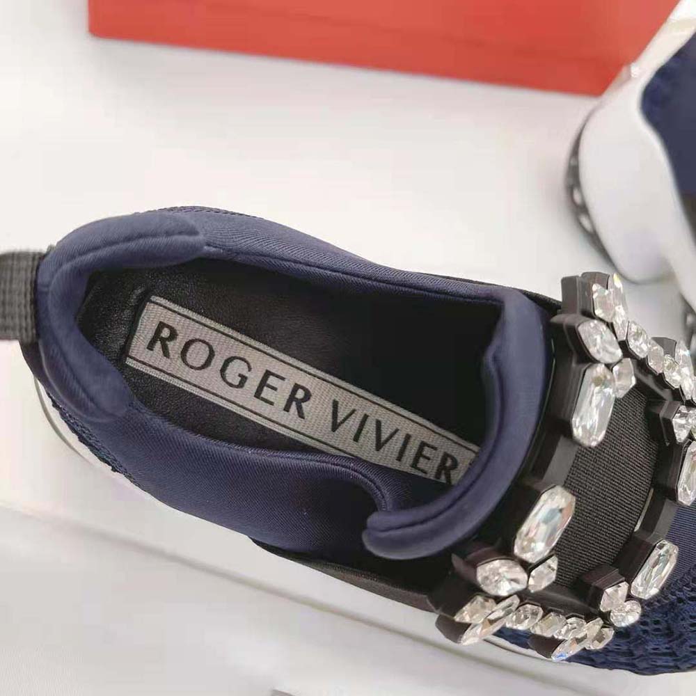 Roger Vivier Women Viv’ Run Strass Buckle Sneakers in Technical Fabrics-Navy - image 7
