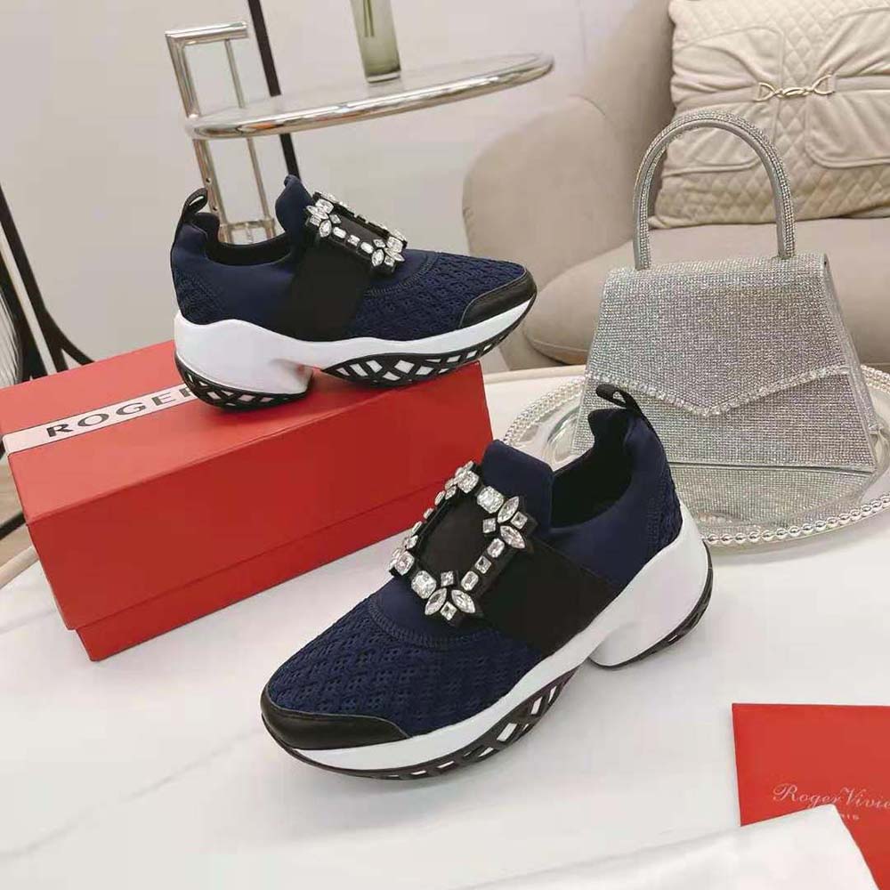Roger Vivier Women Viv’ Run Strass Buckle Sneakers in Technical Fabrics-Navy - image 5