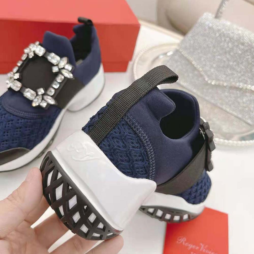 Roger Vivier Women Viv’ Run Strass Buckle Sneakers in Technical Fabrics-Navy - image 9