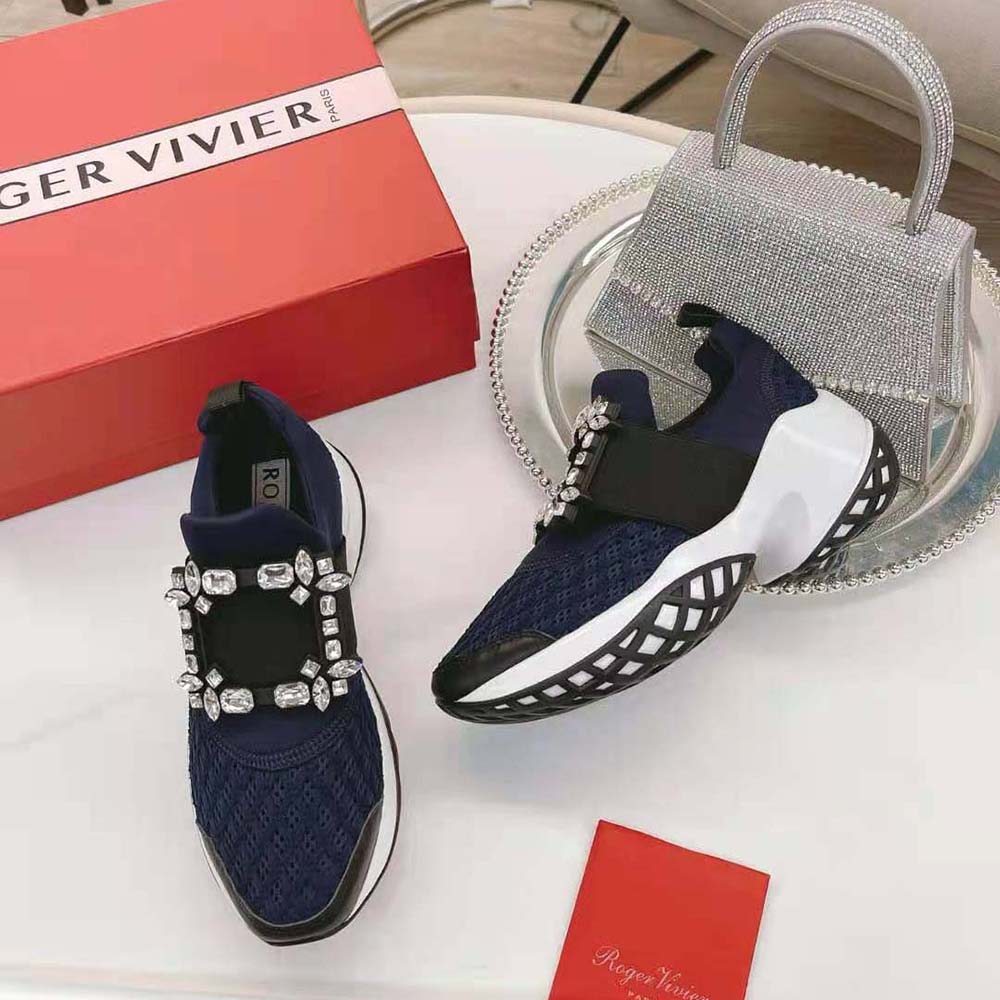 Roger Vivier Women Viv’ Run Strass Buckle Sneakers in Technical Fabrics-Navy - image 6