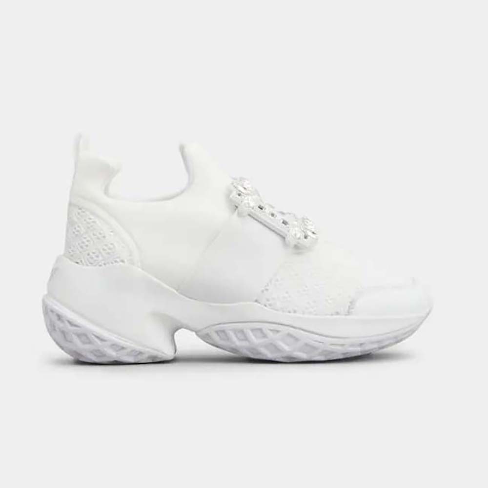Roger Vivier Women Viv’ Run Strass Buckle Sneakers in Technical Fabrics-White