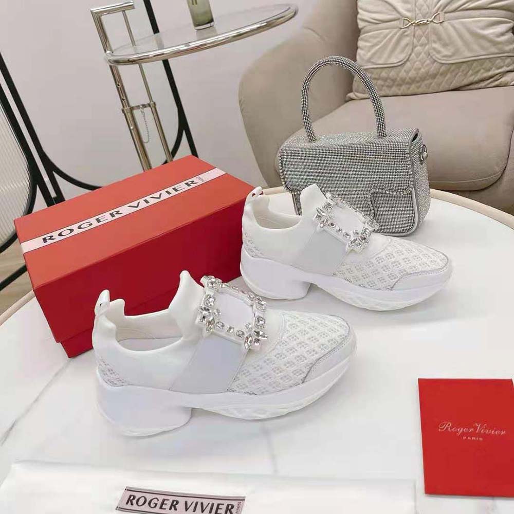 Overhead view highlighting technical fabric on Roger Vivier Viv’ Run sneakers