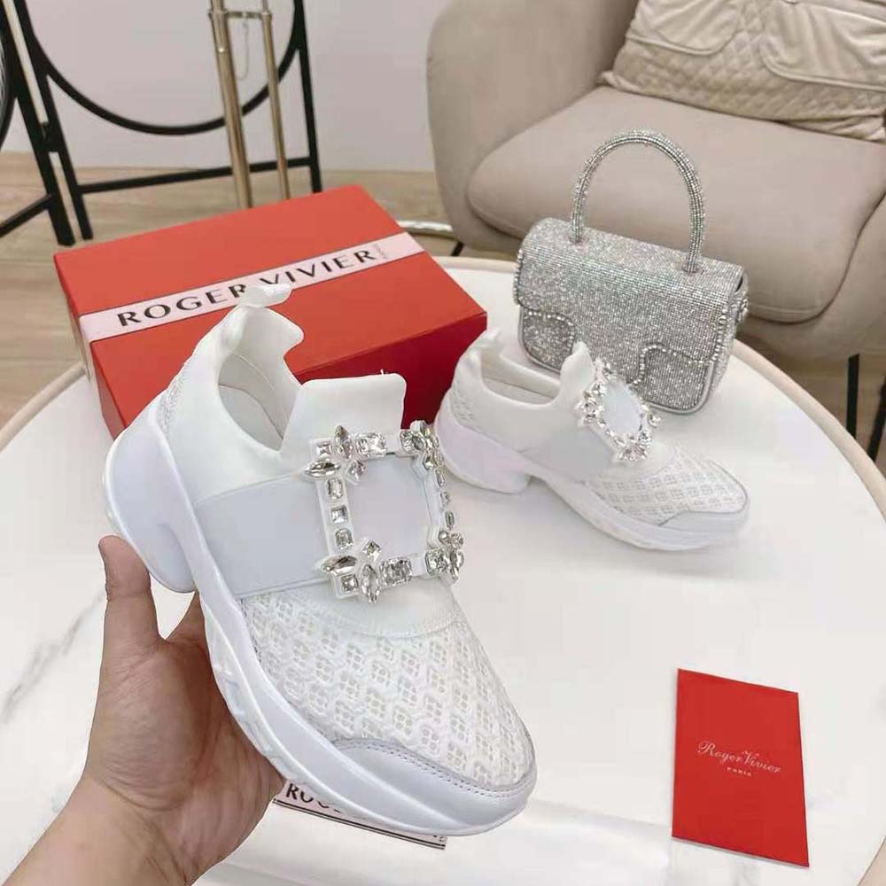 Roger Vivier Women Viv’ Run Strass Buckle Sneakers in Technical Fabrics-White - image 6