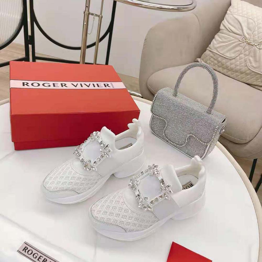 Roger Vivier Women Viv’ Run Strass Buckle Sneakers in Technical Fabrics-White - image 5