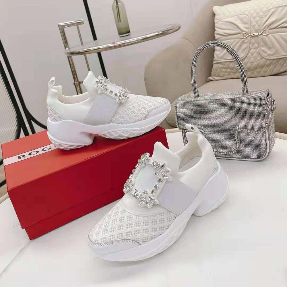Roger Vivier Women Viv’ Run Strass Buckle Sneakers in Technical Fabrics-White - image 4
