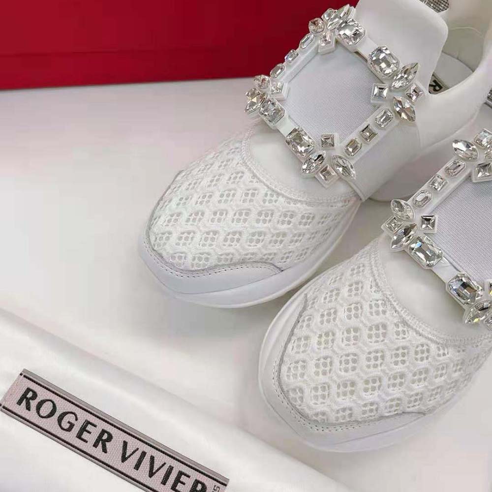 Roger Vivier Women Viv’ Run Strass Buckle Sneakers in Technical Fabrics-White - image 7