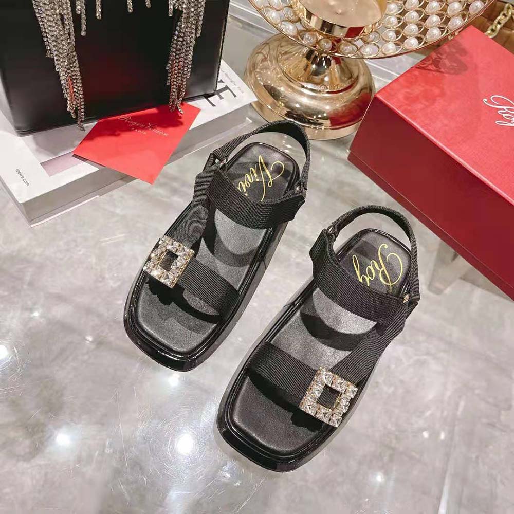 Roger Vivier Women Vivier Slide Trekky Strass Buckle Sandals in Fabrics - image 4