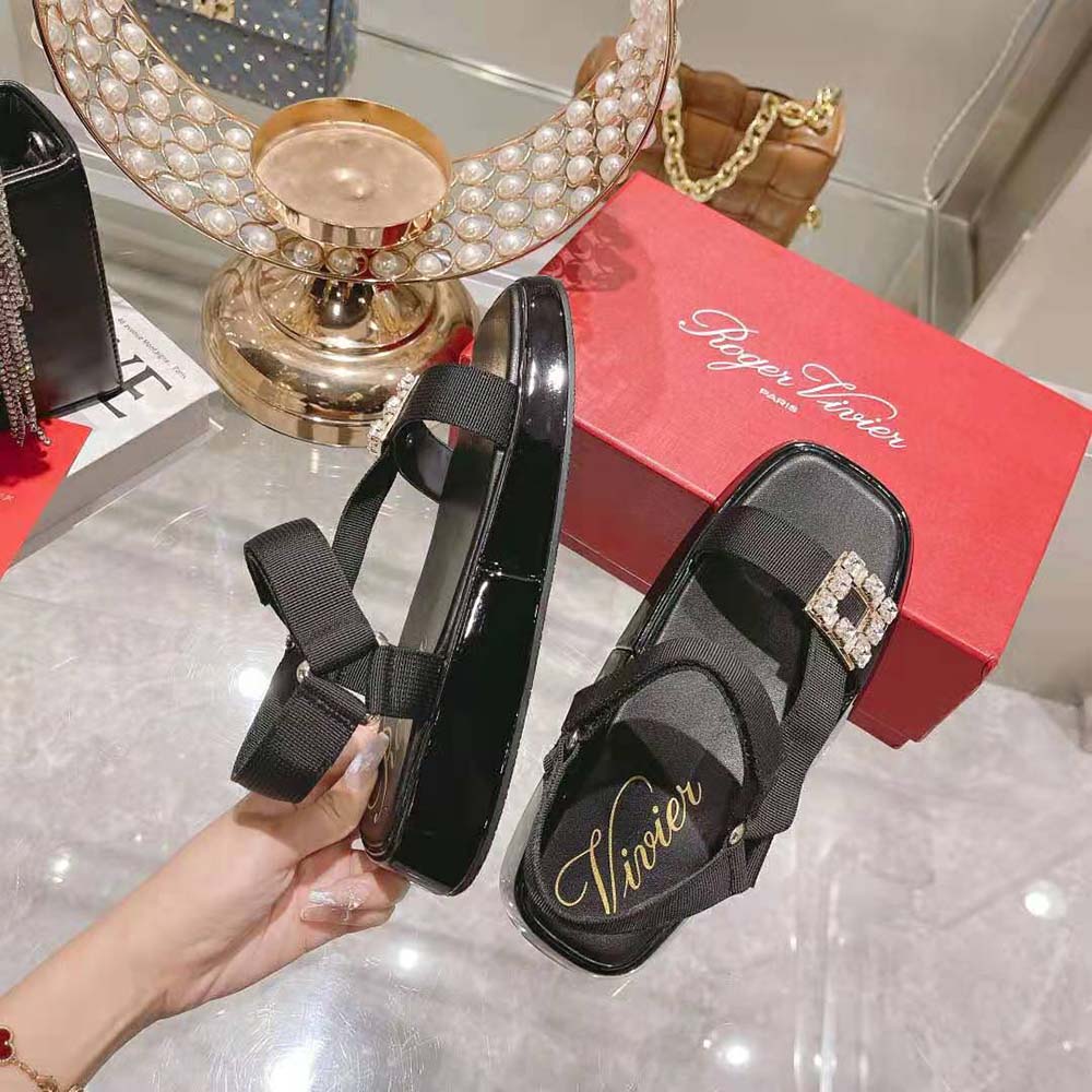 Roger Vivier Women Vivier Slide Trekky Strass Buckle Sandals in Fabrics - image 5