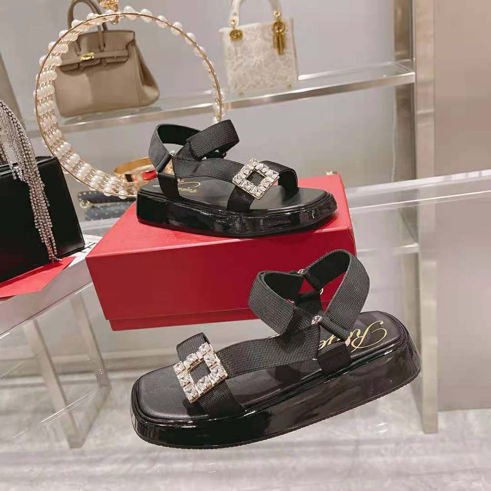 Roger Vivier Women Vivier Slide Trekky Strass Buckle Sandals in Fabrics - image 7