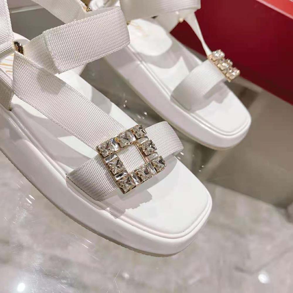 Roger Vivier Women Vivier Slide Trekky Strass Buckle Sandals in Fabrics-White - image 9