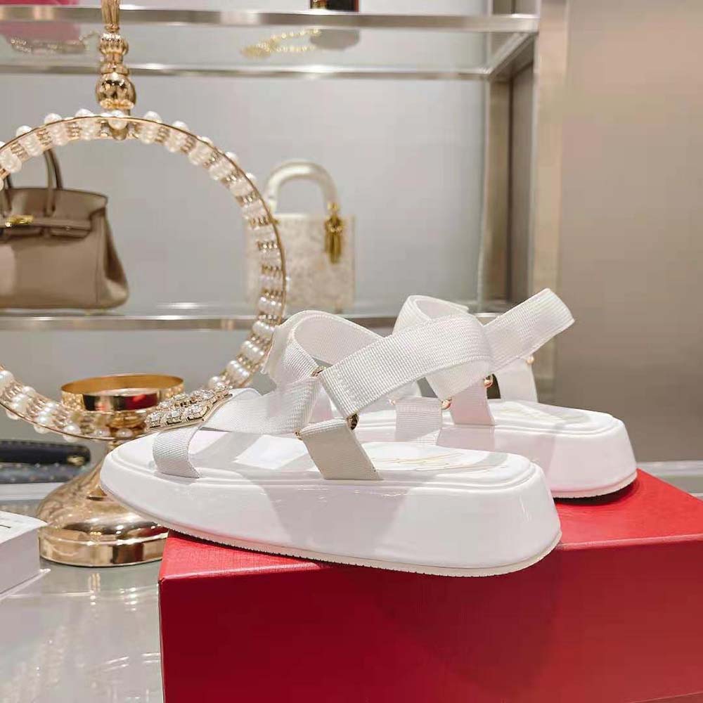 Roger Vivier Women Vivier Slide Trekky Strass Buckle Sandals in Fabrics-White - image 7