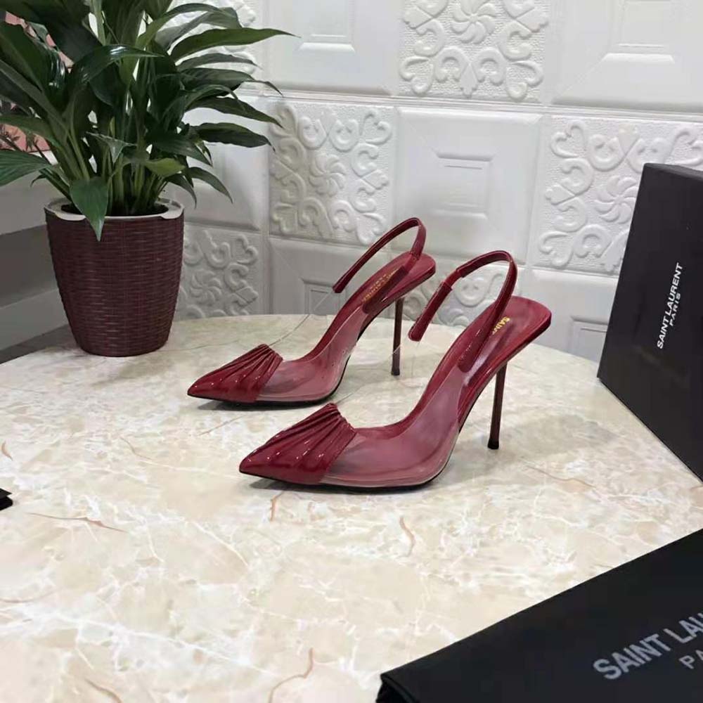 Saint Laurent YSL Women Chica Slingback Pumps in Tpu and Patent Leather-Maroon - image 5