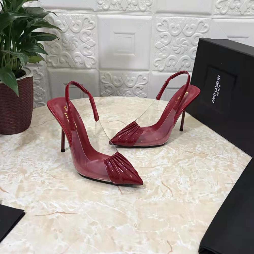 Saint Laurent YSL Women Chica Slingback Pumps in Tpu and Patent Leather-Maroon - image 4