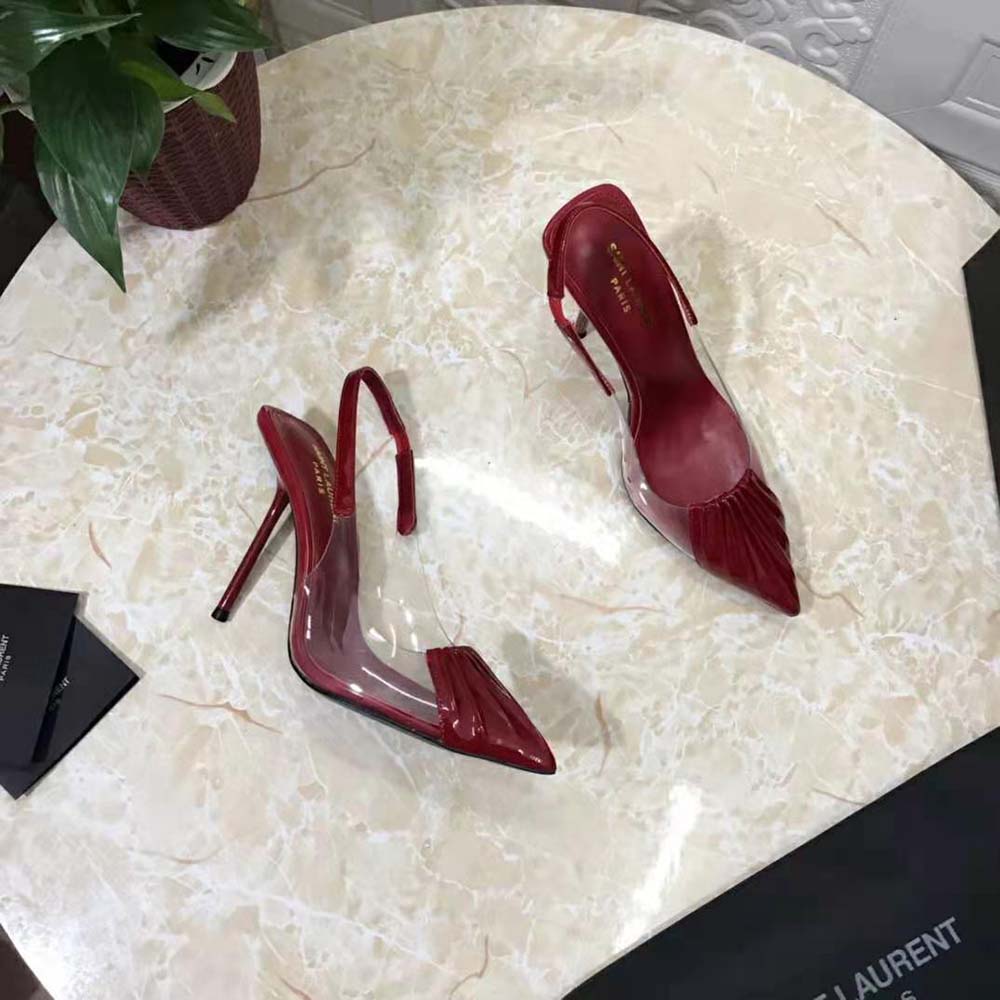 Saint Laurent YSL Women Chica Slingback Pumps in Tpu and Patent Leather-Maroon - image 7