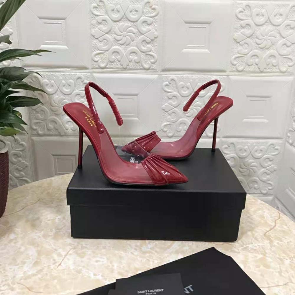 Saint Laurent YSL Women Chica Slingback Pumps in Tpu and Patent Leather-Maroon - image 6