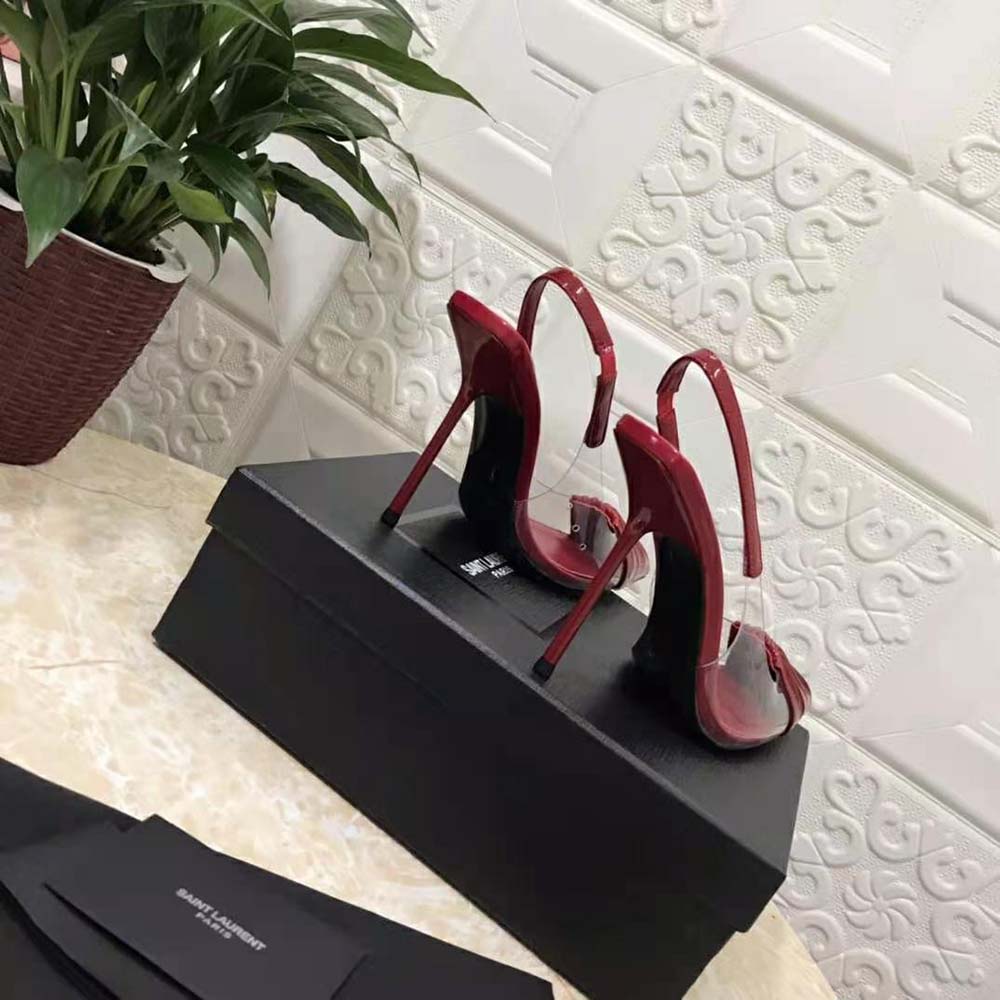 Saint Laurent YSL Women Chica Slingback Pumps in Tpu and Patent Leather-Maroon - image 9