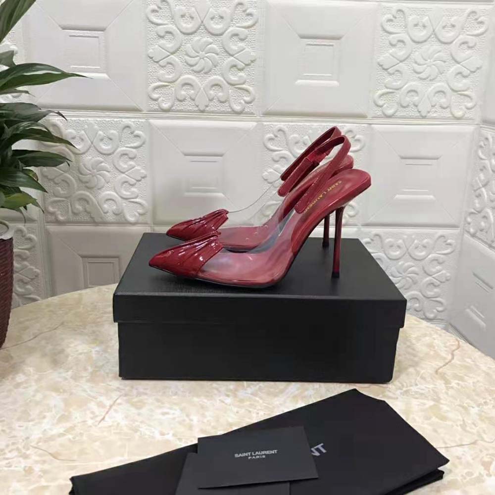 Side view highlighting TPU detail and slingback strap on Saint Laurent YSL pumps