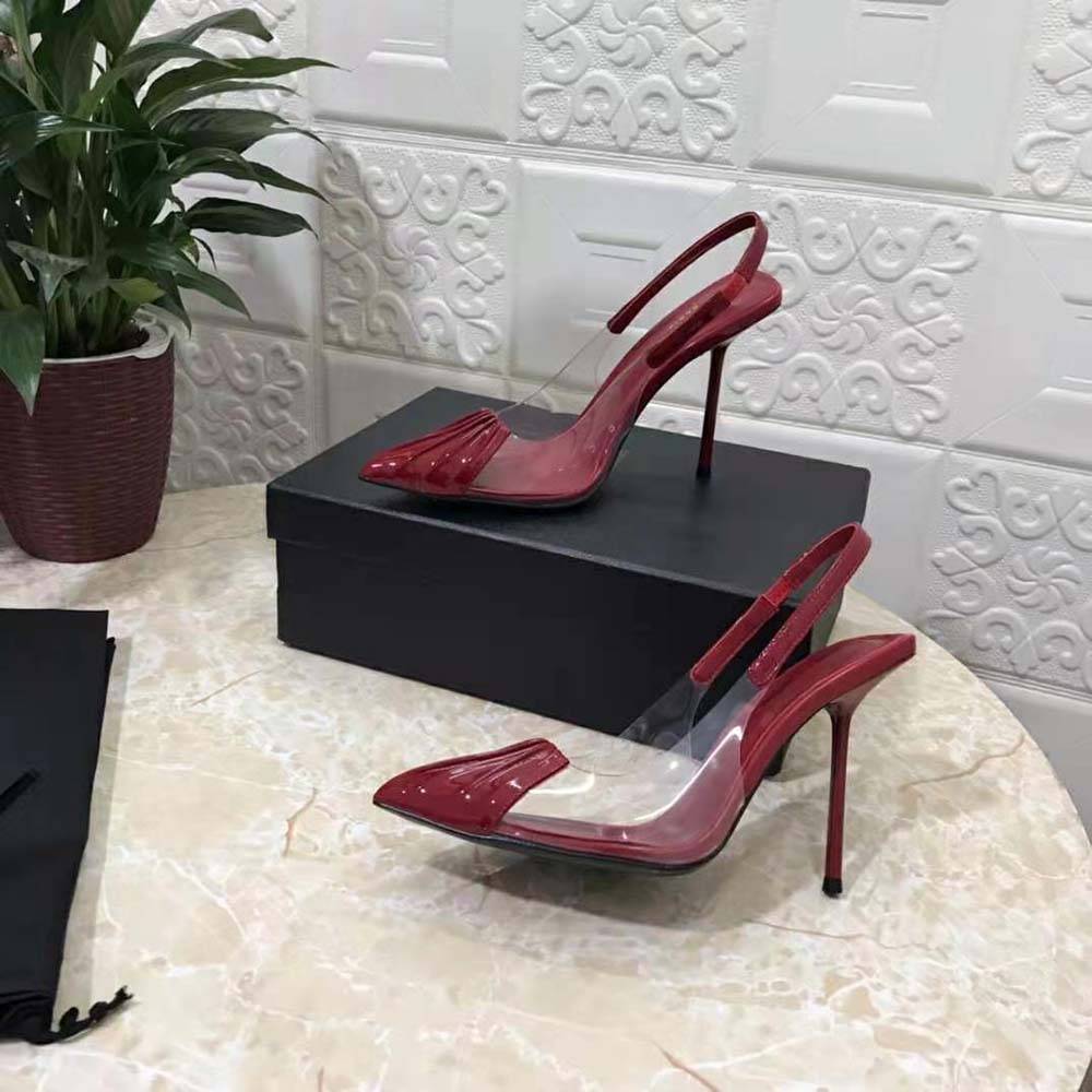 Saint Laurent YSL Women Chica Slingback Pumps in Tpu and Patent Leather-Maroon - image 8