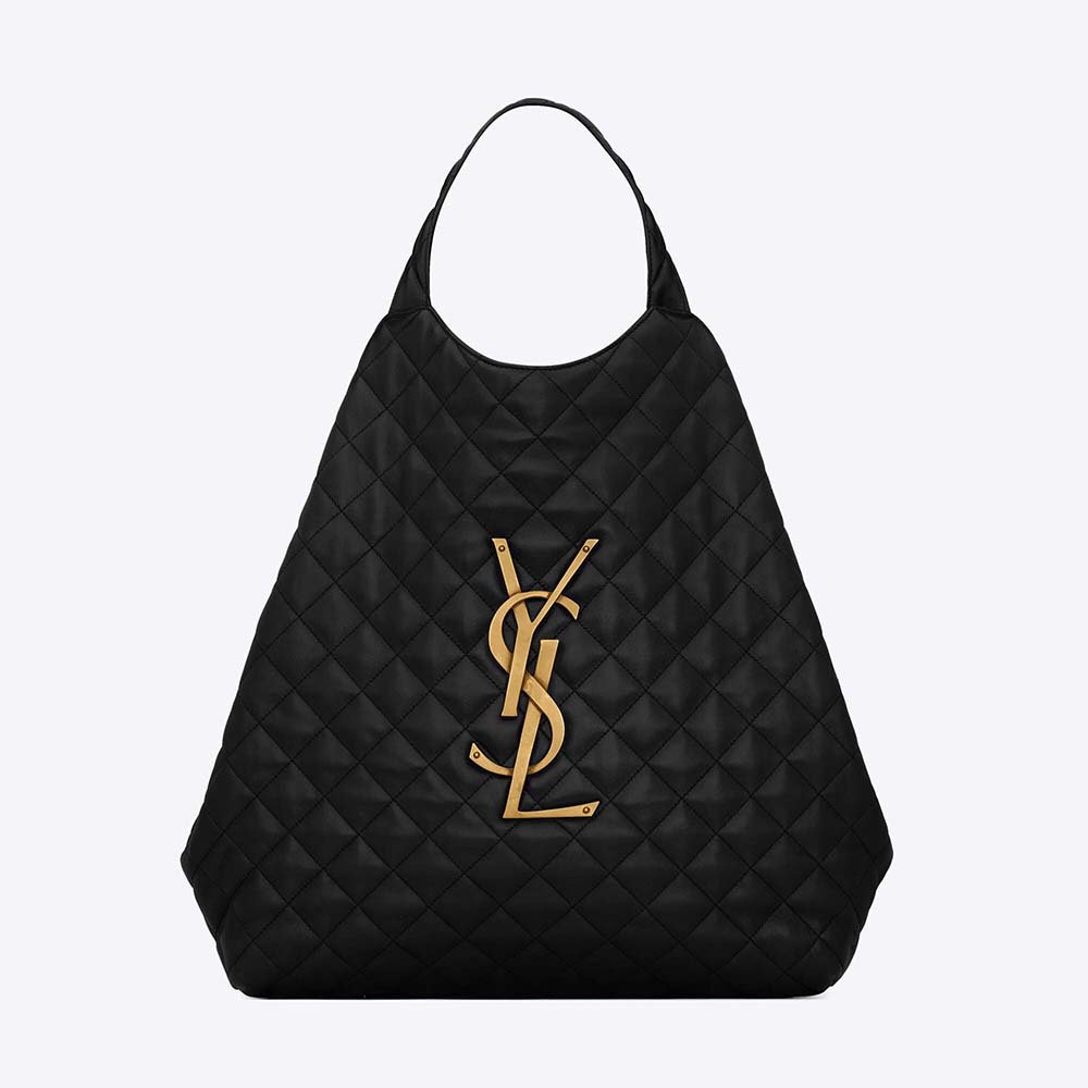 Front view of Saint Laurent YSL Women Icare Maxi Shopping Bag in black lambskin