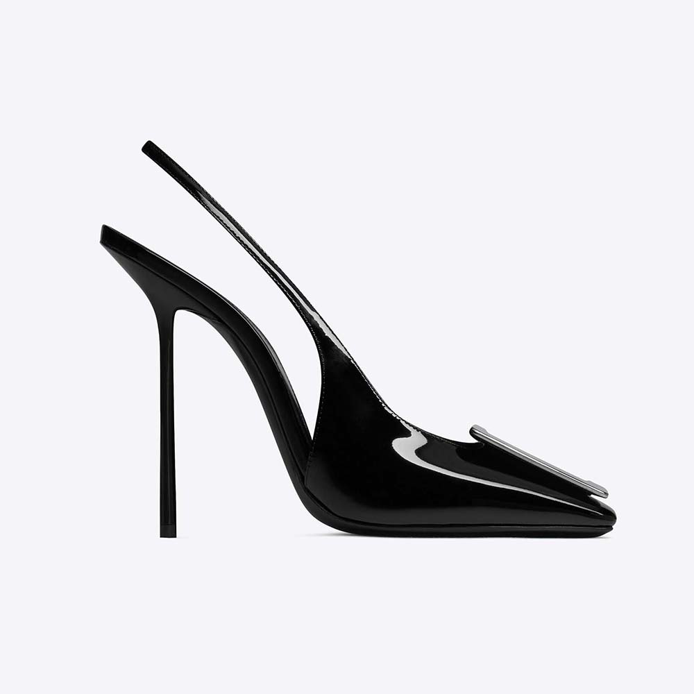 Side view of Saint Laurent YSL Women Maxine Slingback Pumps in patent leather
