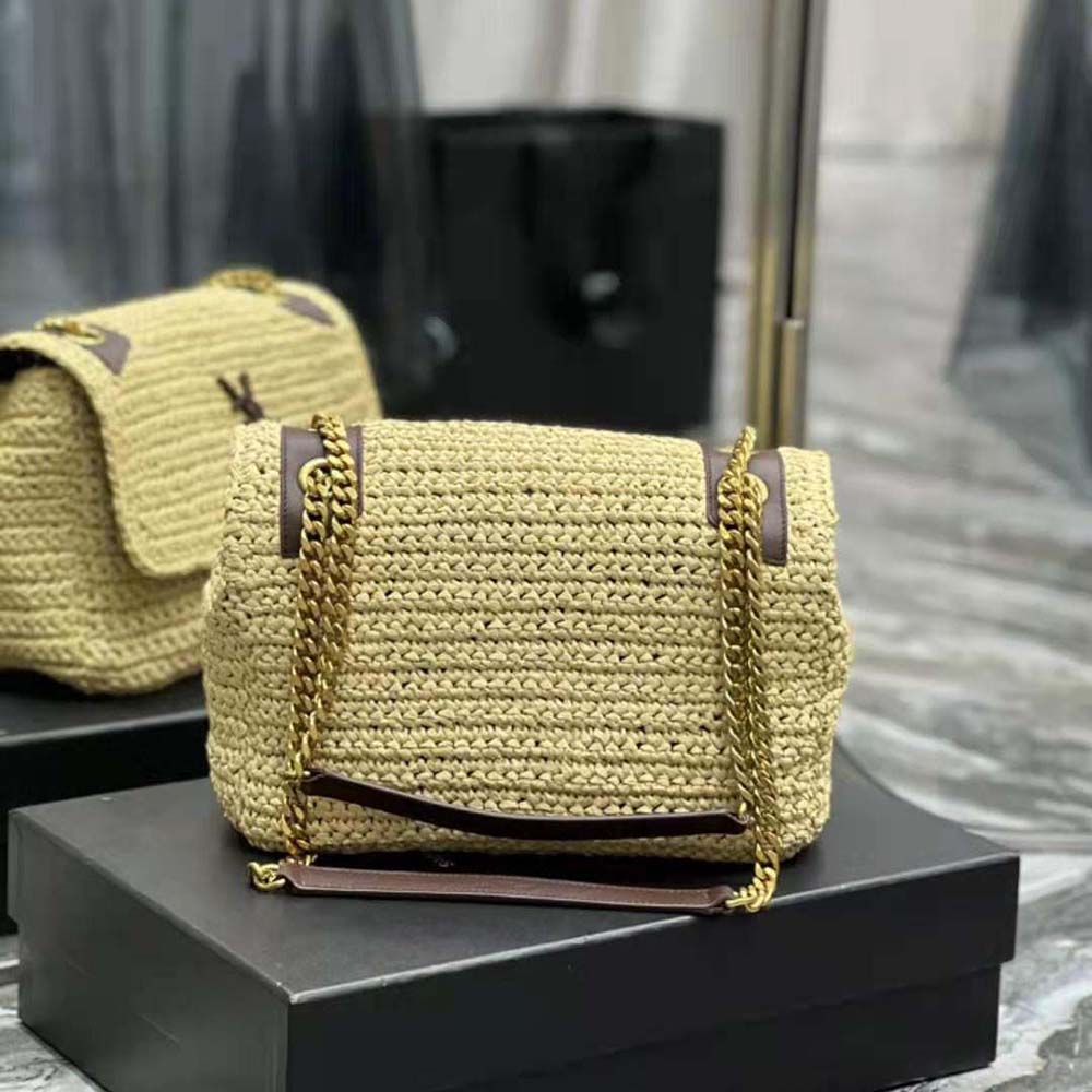 Saint Laurent YSL Women Niki Medium Chain Bag in Raffia and Leather-Brown - image 4