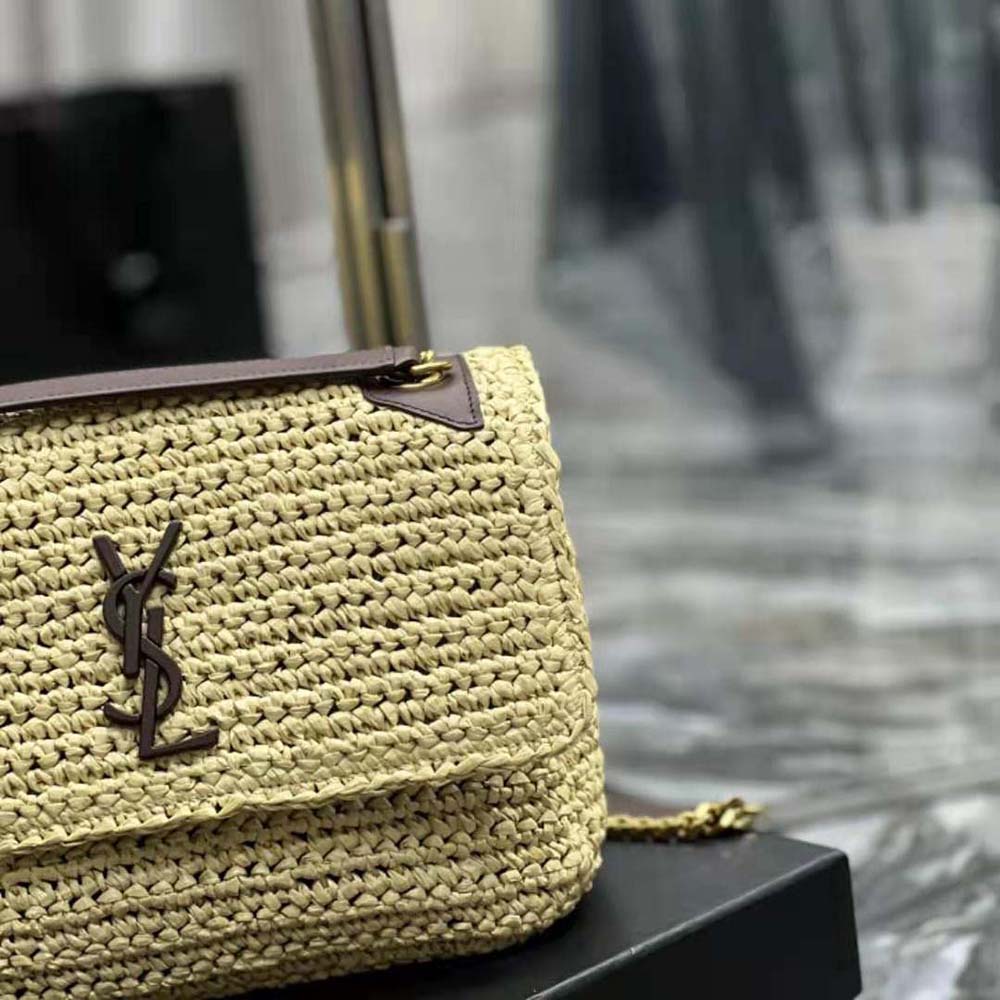 Saint Laurent YSL Women Niki Medium Chain Bag in Raffia and Leather-Brown - image 8