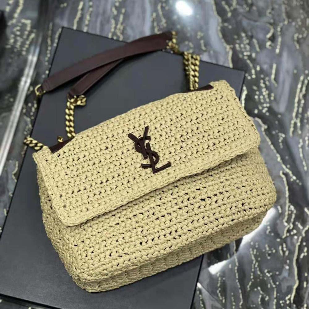 Saint Laurent YSL Women Niki Medium Chain Bag in Raffia and Leather-Brown - image 5