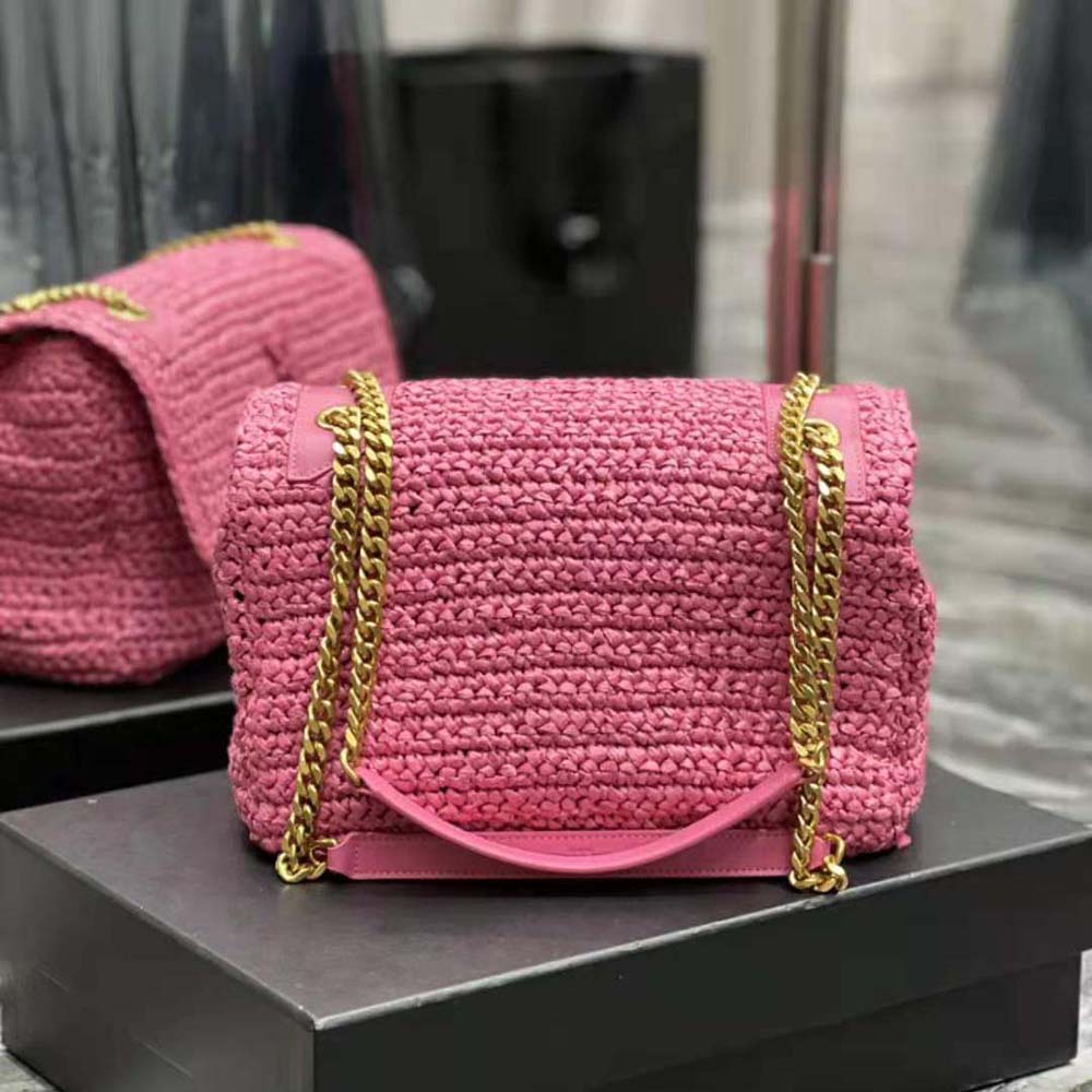 Saint Laurent YSL Women Niki Medium Chain Bag in Raffia and Leather-Pink - image 4