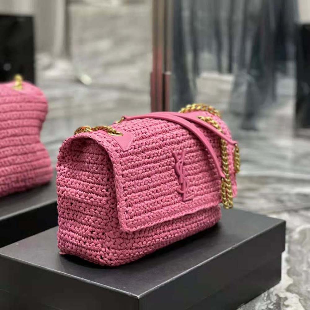 Saint Laurent YSL Women Niki Medium Chain Bag in Raffia and Leather-Pink - image 8