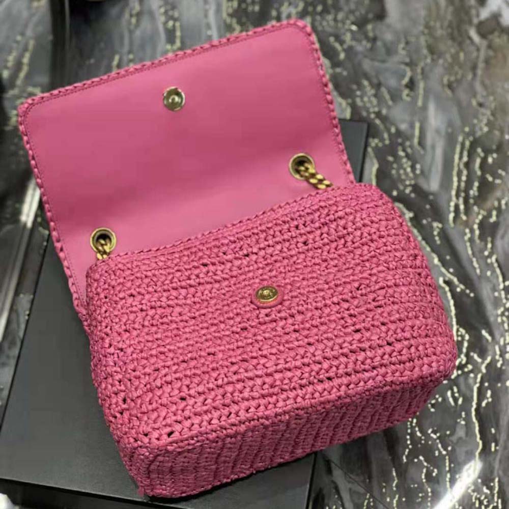 Saint Laurent YSL Women Niki Medium Chain Bag in Raffia and Leather-Pink - image 7