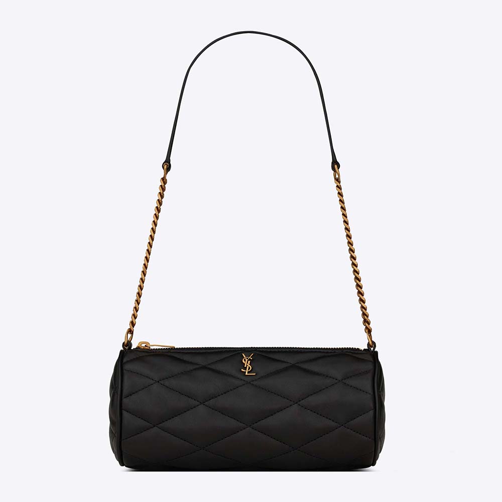 Front view of Saint Laurent YSL Women Sade Mini Tube Bag in black lambskin