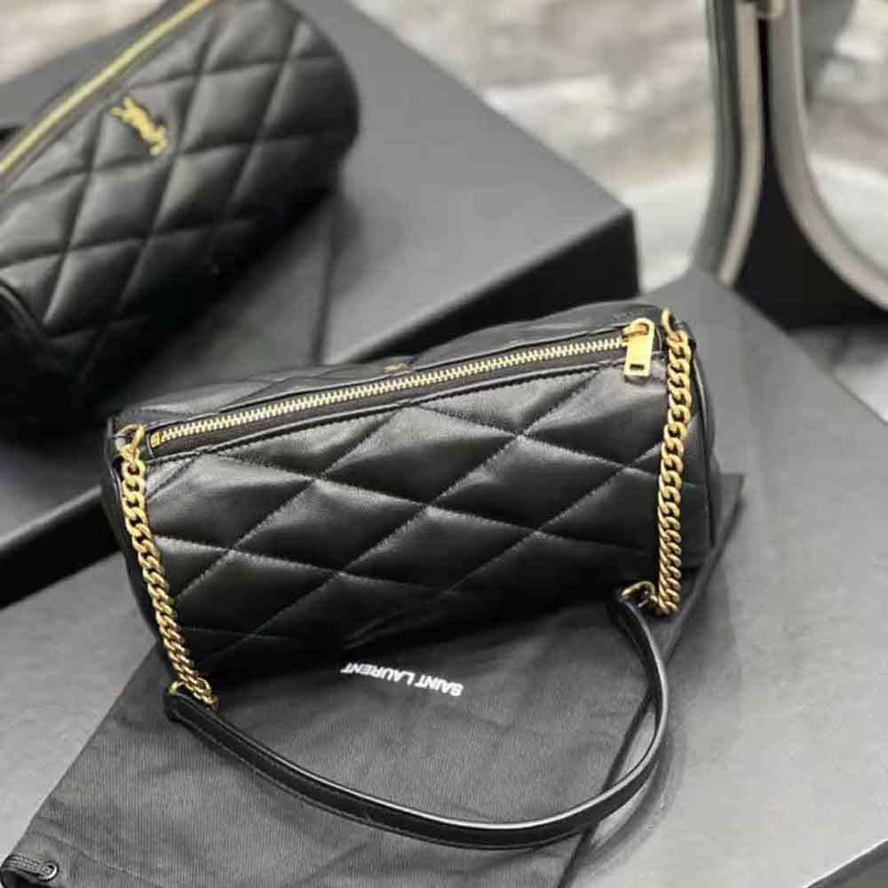 Side angle showing quilted lambskin texture on Saint Laurent YSL bag