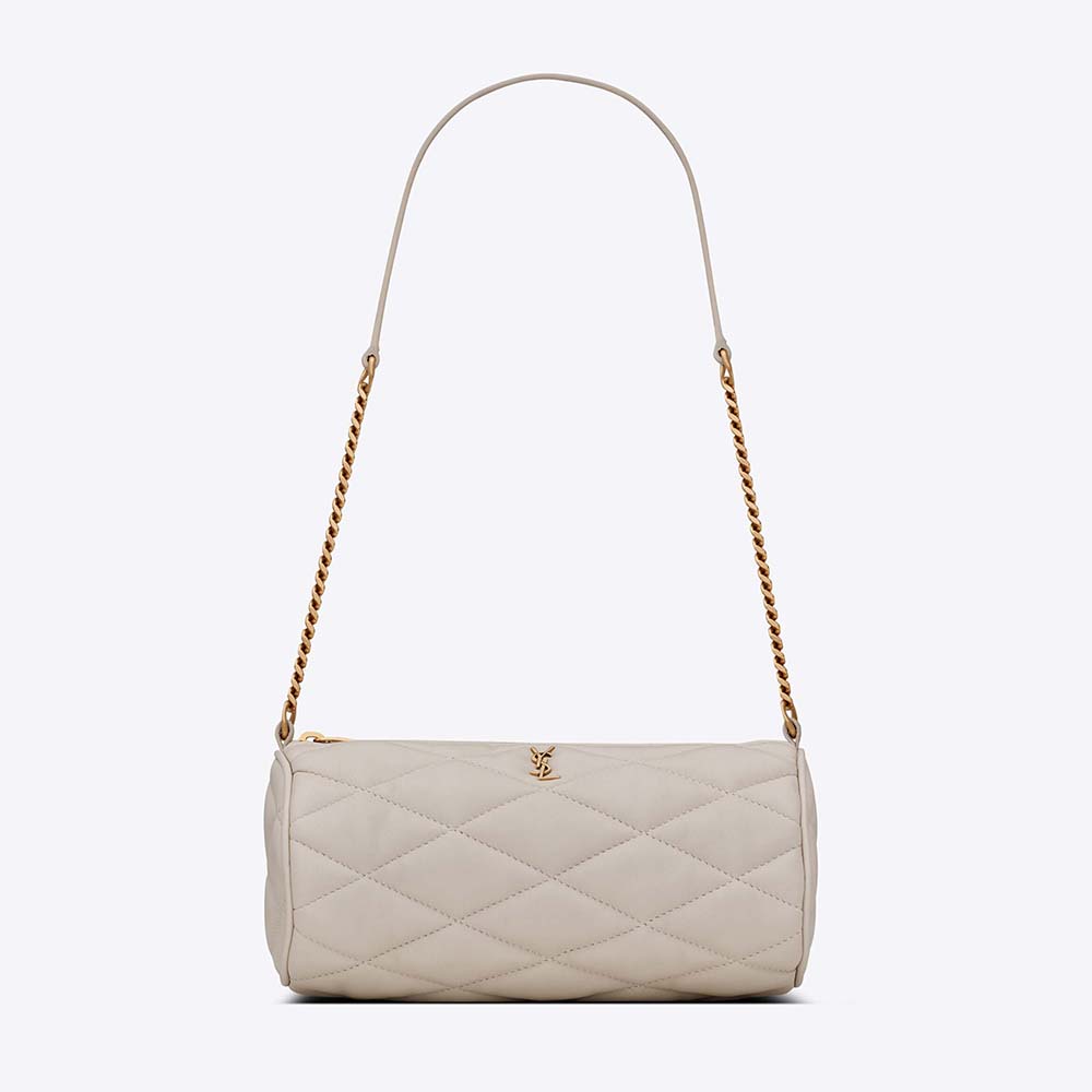 Front view of Saint Laurent YSL Women Sade Mini Tube Bag in white lambskin