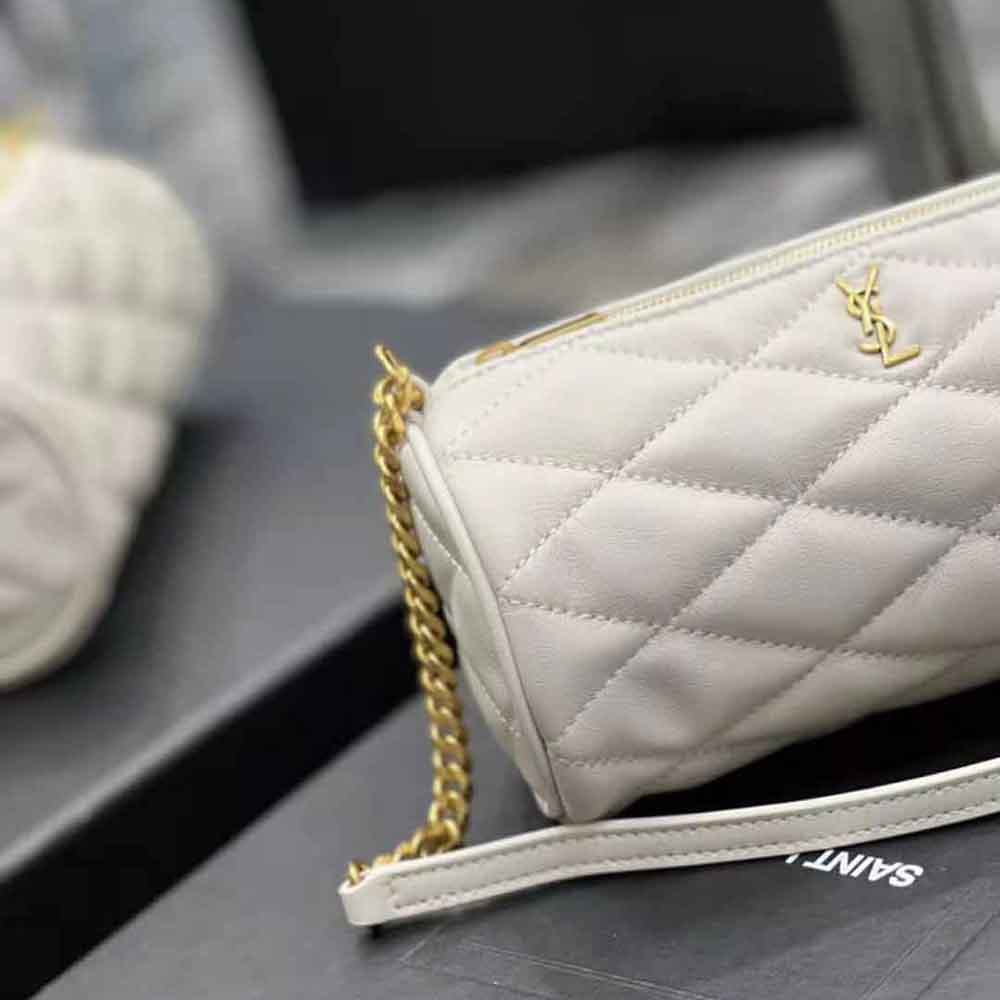 Saint Laurent YSL Women Sade Mini Tube Bag in Quilted Lambskin-White - image 8