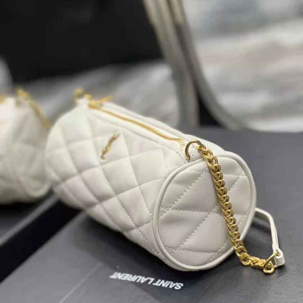 Saint Laurent YSL Women Sade Mini Tube Bag in Quilted Lambskin-White - image 7