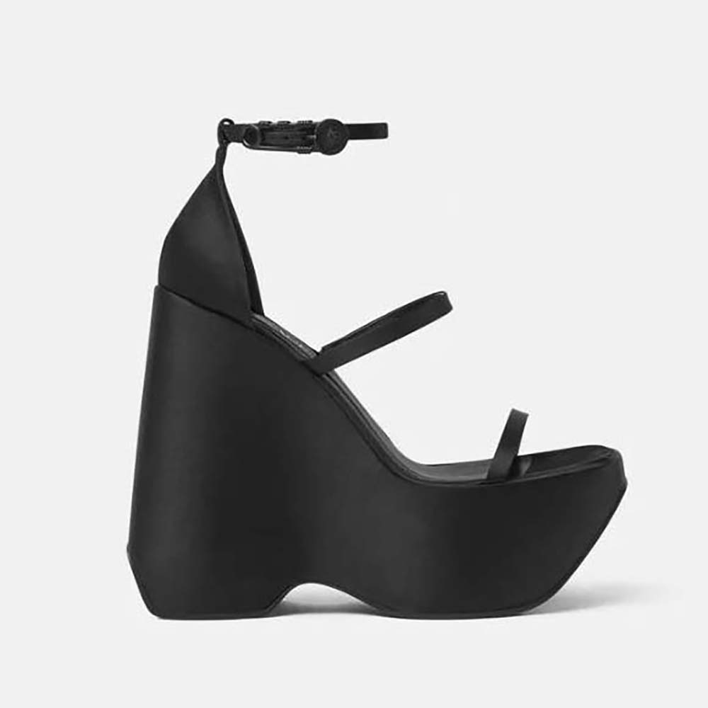 Side view of Versace Women Triplatform Sandals in 16cm Heel Height-Black