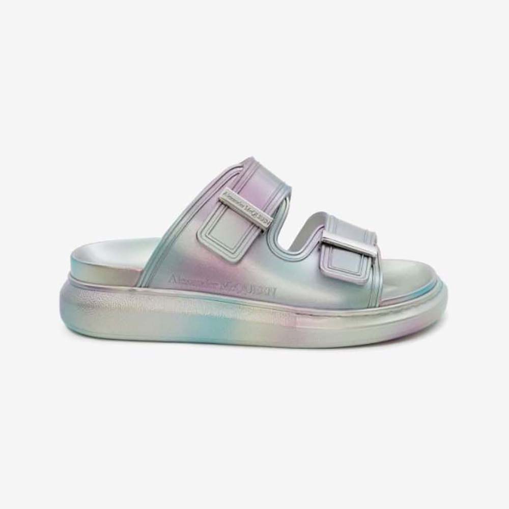Side angle of Alexander Mcqueen Women Oversized Hybrid Slide in Silver