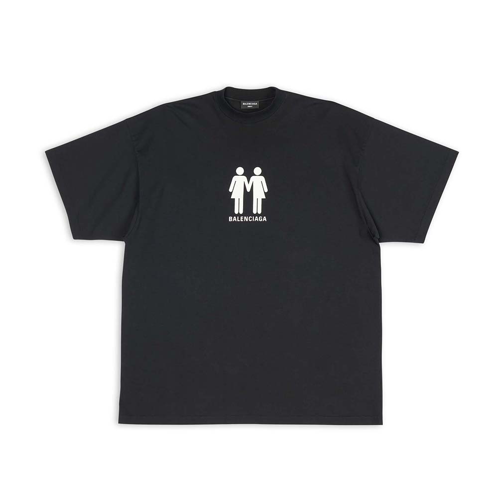Front view of Balenciaga Women Pride 22 T-Shirt Oversized black and white