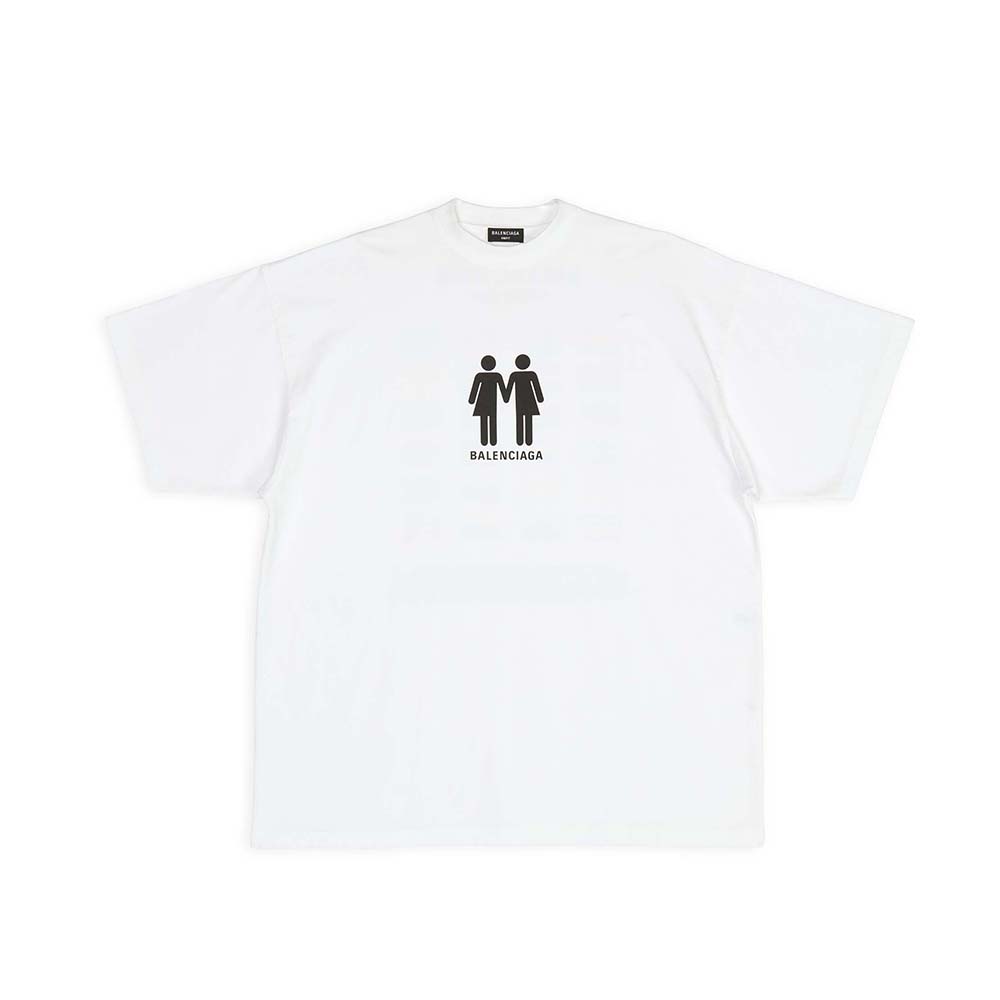 Front view of Balenciaga Women Pride 22 T-Shirt Oversized white with black logo