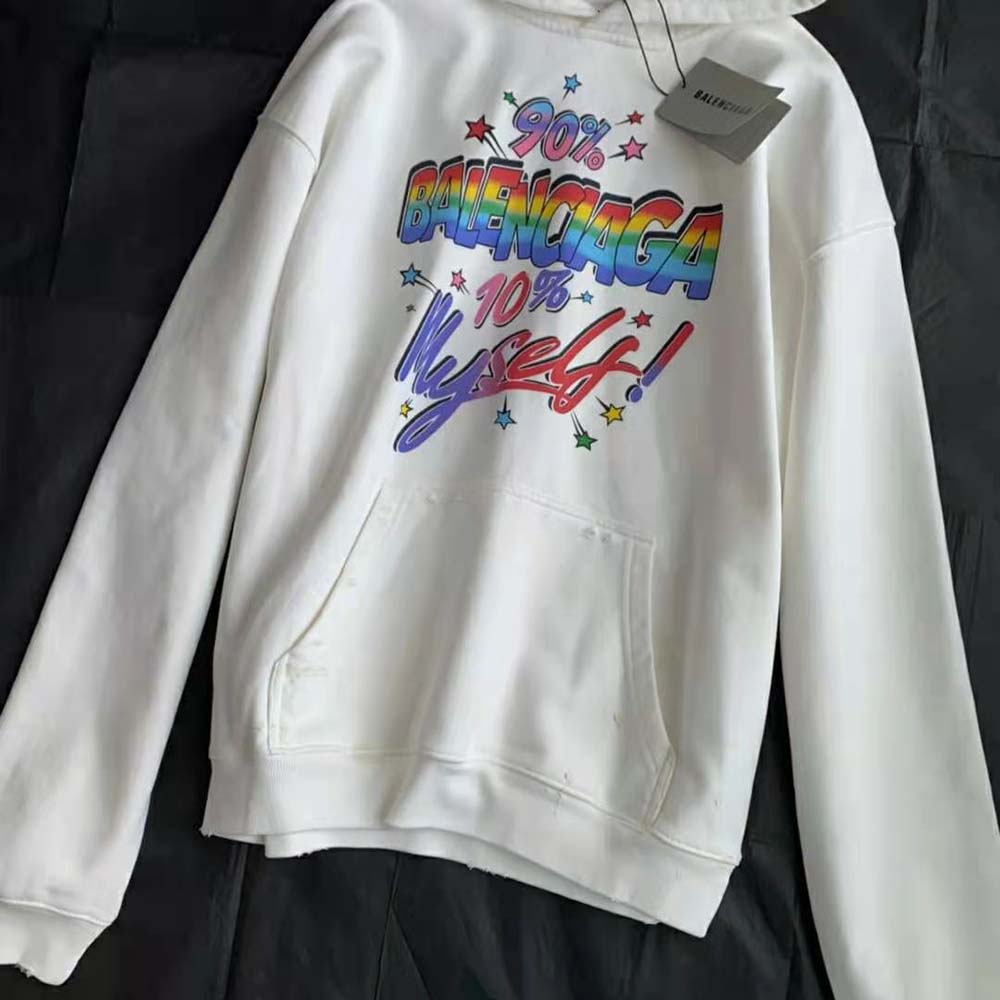 Balenciaga Men 90/10 Hoodie Wide Fit in White Medium Fleece - image 8