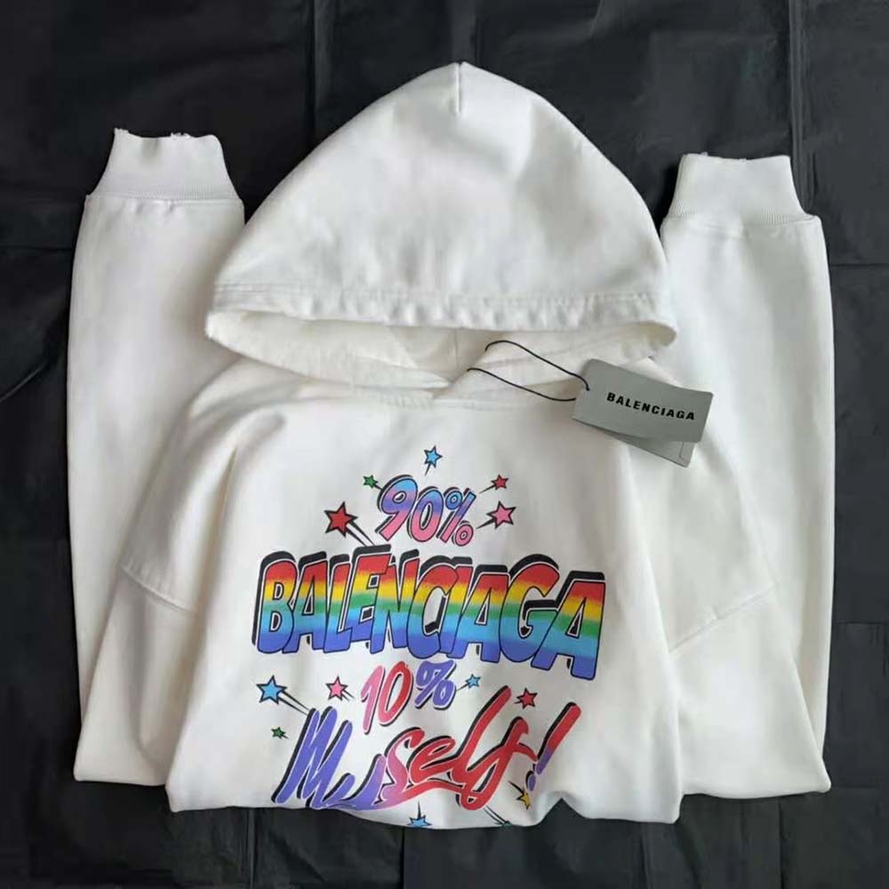 Balenciaga Men 90/10 Hoodie Wide Fit in White Medium Fleece - image 7