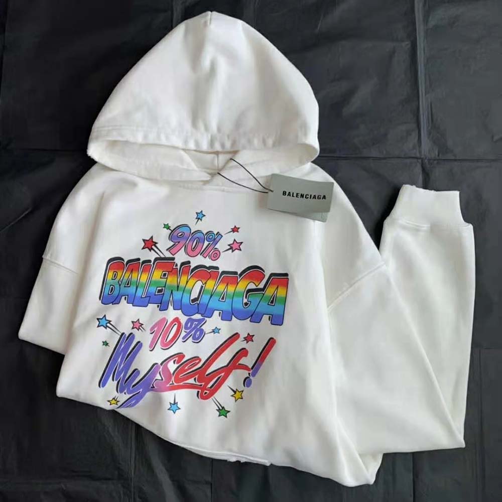 Balenciaga Men 90/10 Hoodie Wide Fit in White Medium Fleece - image 6