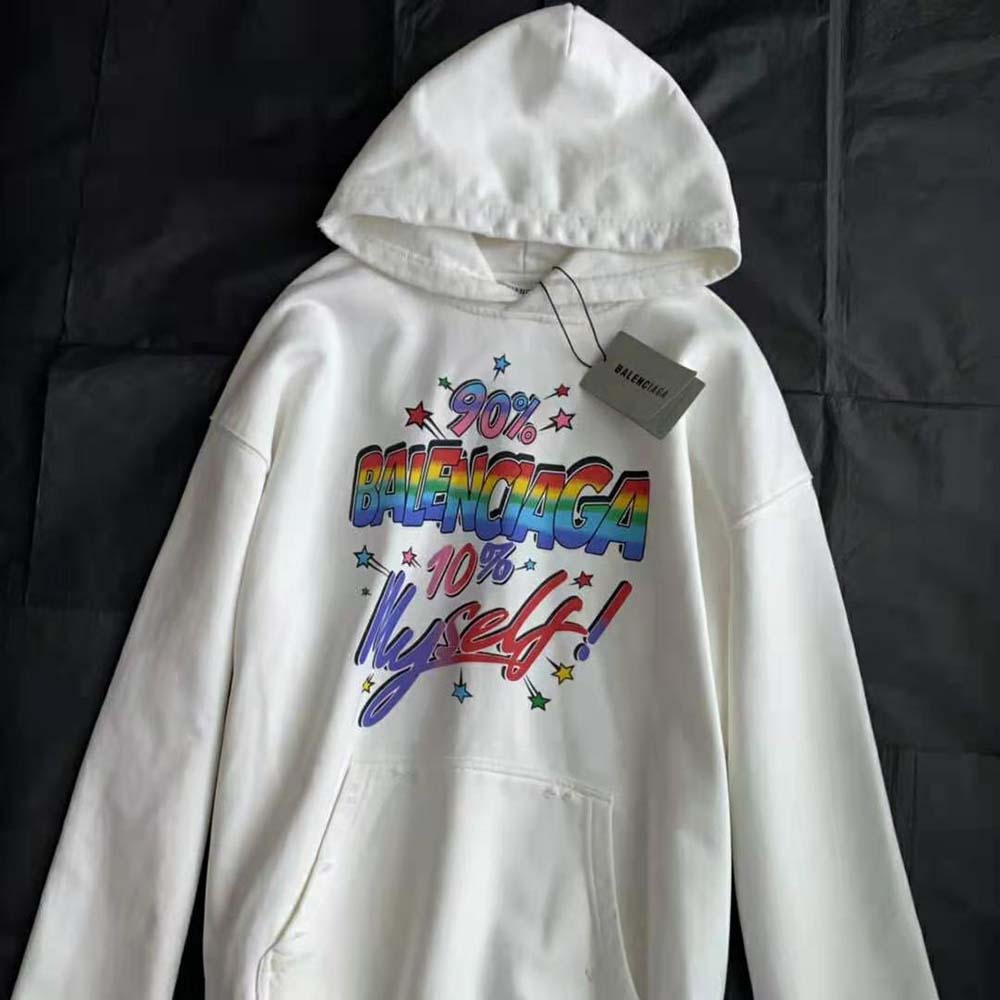 Balenciaga Men 90/10 Hoodie Wide Fit in White Medium Fleece - image 4