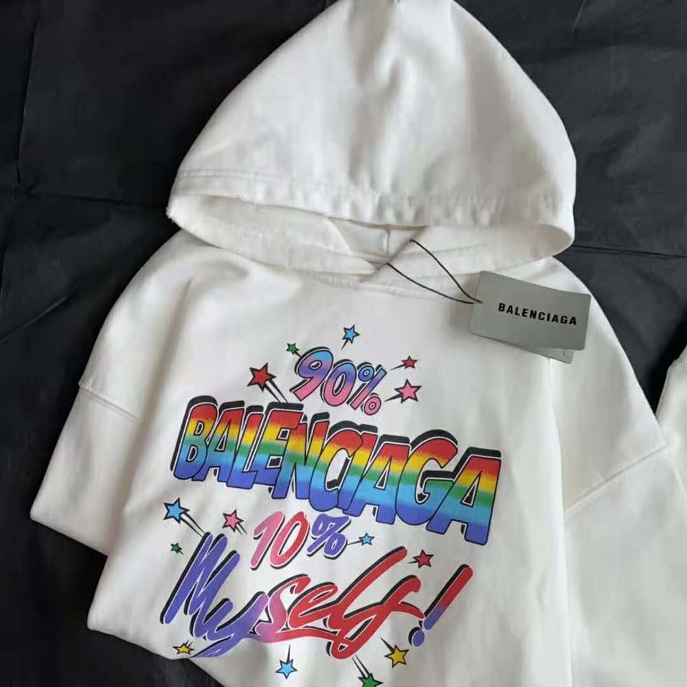 Balenciaga Men 90/10 Hoodie Wide Fit in White Medium Fleece - image 5