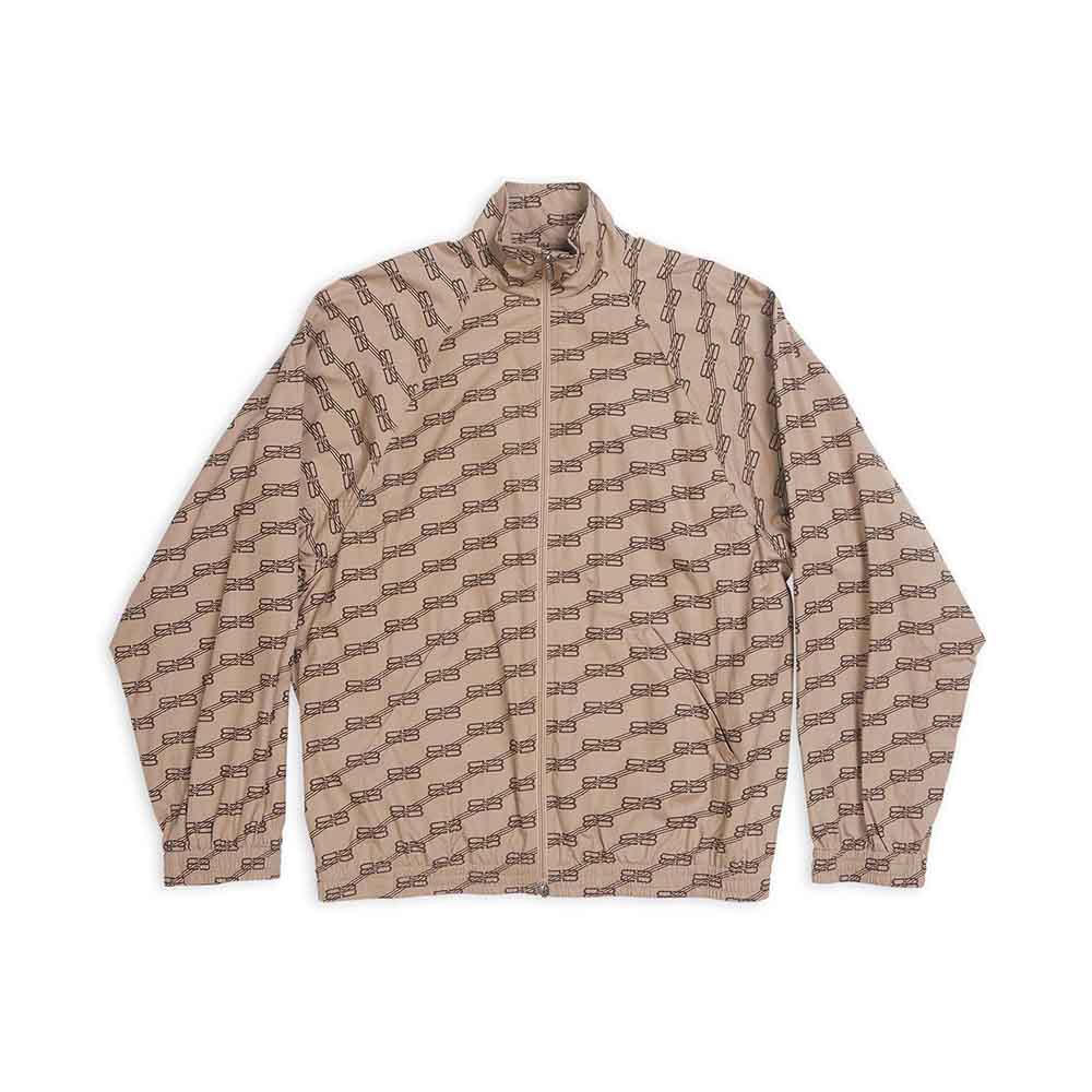 Front view of Balenciaga Men BB Monogram Regular Fit Tracksuit Jacket in brown