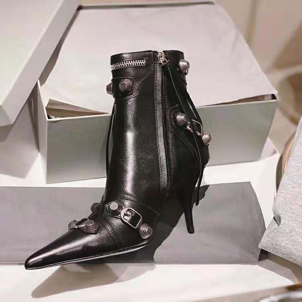Balenciaga Women Cagole 90mm Bootie in Black Arena Lambskin - image 5