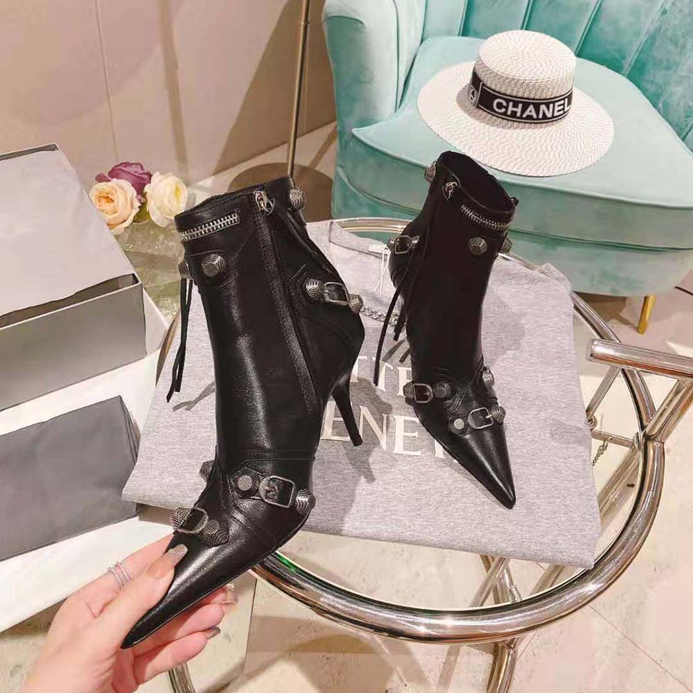 Balenciaga Women Cagole 90mm Bootie in Black Arena Lambskin - image 4