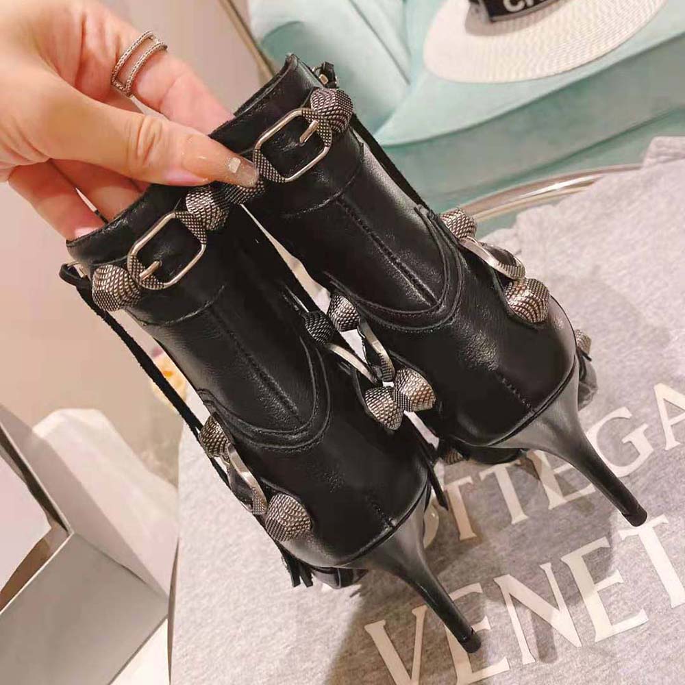 Balenciaga Women Cagole 90mm Bootie in Black Arena Lambskin - image 8
