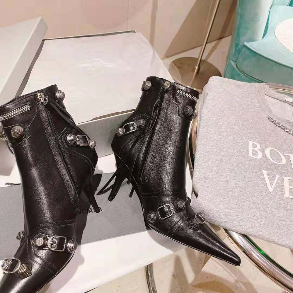 Balenciaga Women Cagole 90mm Bootie in Black Arena Lambskin - image 7