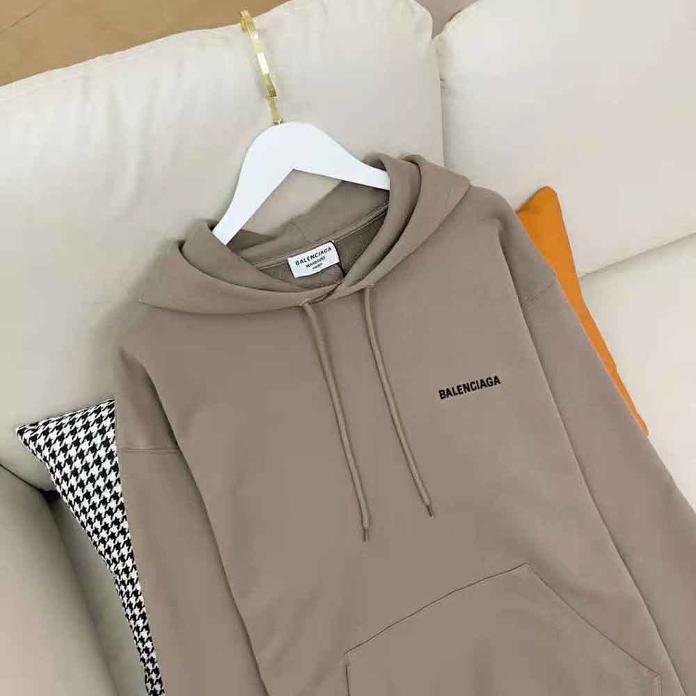 Balenciaga Men Hoodie Medium Fit in Dark Beige and Black Curly Fleece - image 4